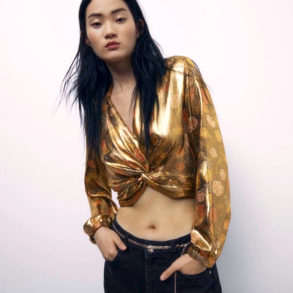 ZARA PRINT BLOUSE WITH KNOTS